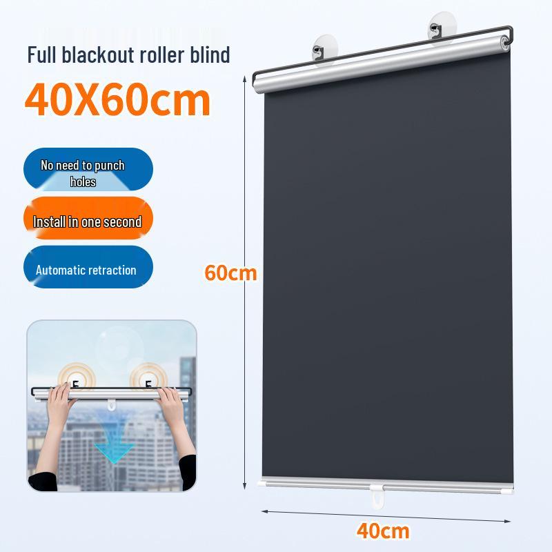 Punch-Free Blackout Sunshade Curtain for Car, Kitchen, Balcony, and Office Sunlight Protection Black Full Blackout Titanium Silver Fabric