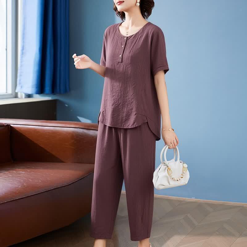 Yuzhaolin Women's Summer Cotton-Linen Two-Piece Set