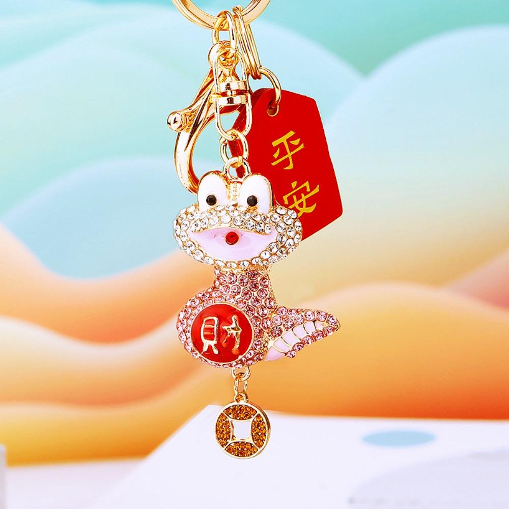 

Fortune Snake Lucky Pendant Chinese Zodiac Snake Year Key Ring Rhinestone Snake Keychain Couple розовый