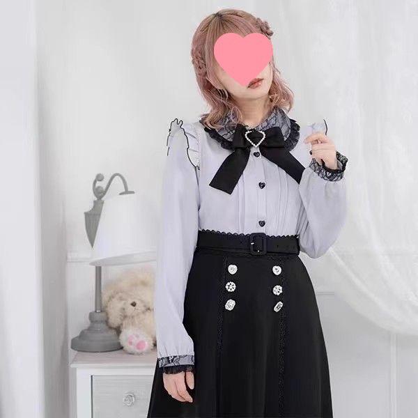 Japonská Lolita halenka s krajkovým lemem a mašlí - Dlouhý rukáv, Jaro/Podzim