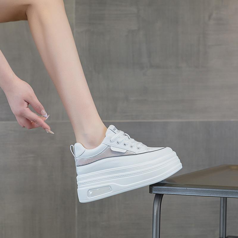 8 Inner Heightening Board Shoes Women's Summer New Leather Thick-soled Mesh Breathable Little White Shoes Small Size Casual Shoes