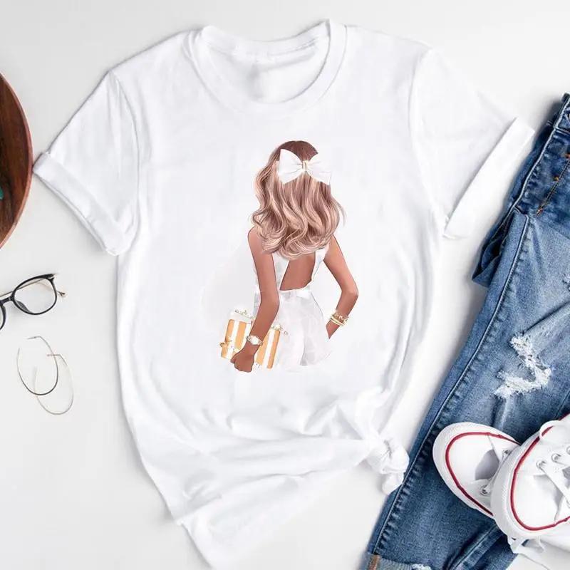 T-shirt Estiva alla Moda con Stampa di Ragazza del Caffè Cartone Animato, Top Casual da Donna, Magliette Grafiche Vintage, Maglietta Pro Choice
