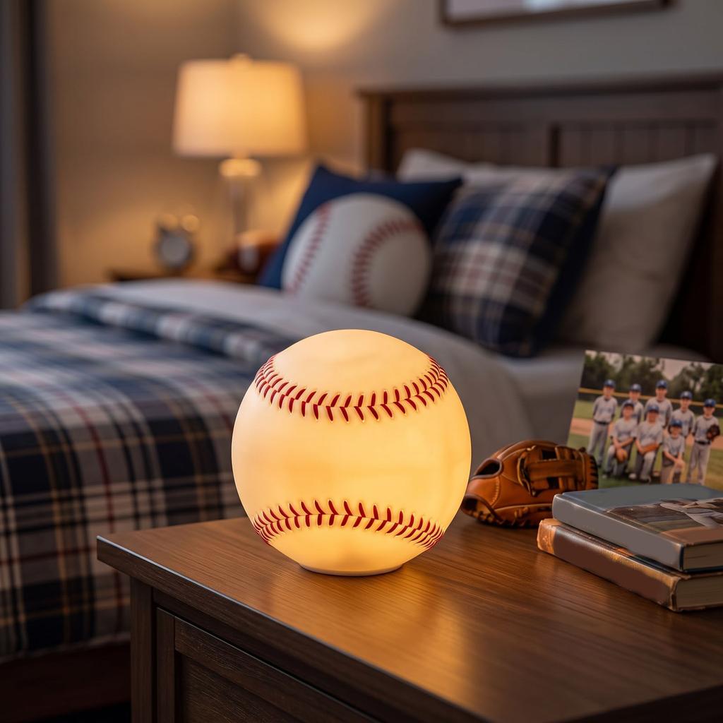 Softball Shaped Night Light for Bedroom Desk Bedside Decor, Cute Baseball Ball Lamp