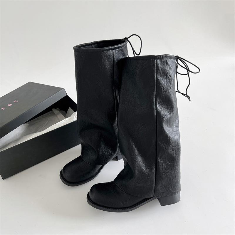 

Black two-wear straps niche design high cigarette boots women s 2025 new spring and autumn retro high boots 40 чёрный