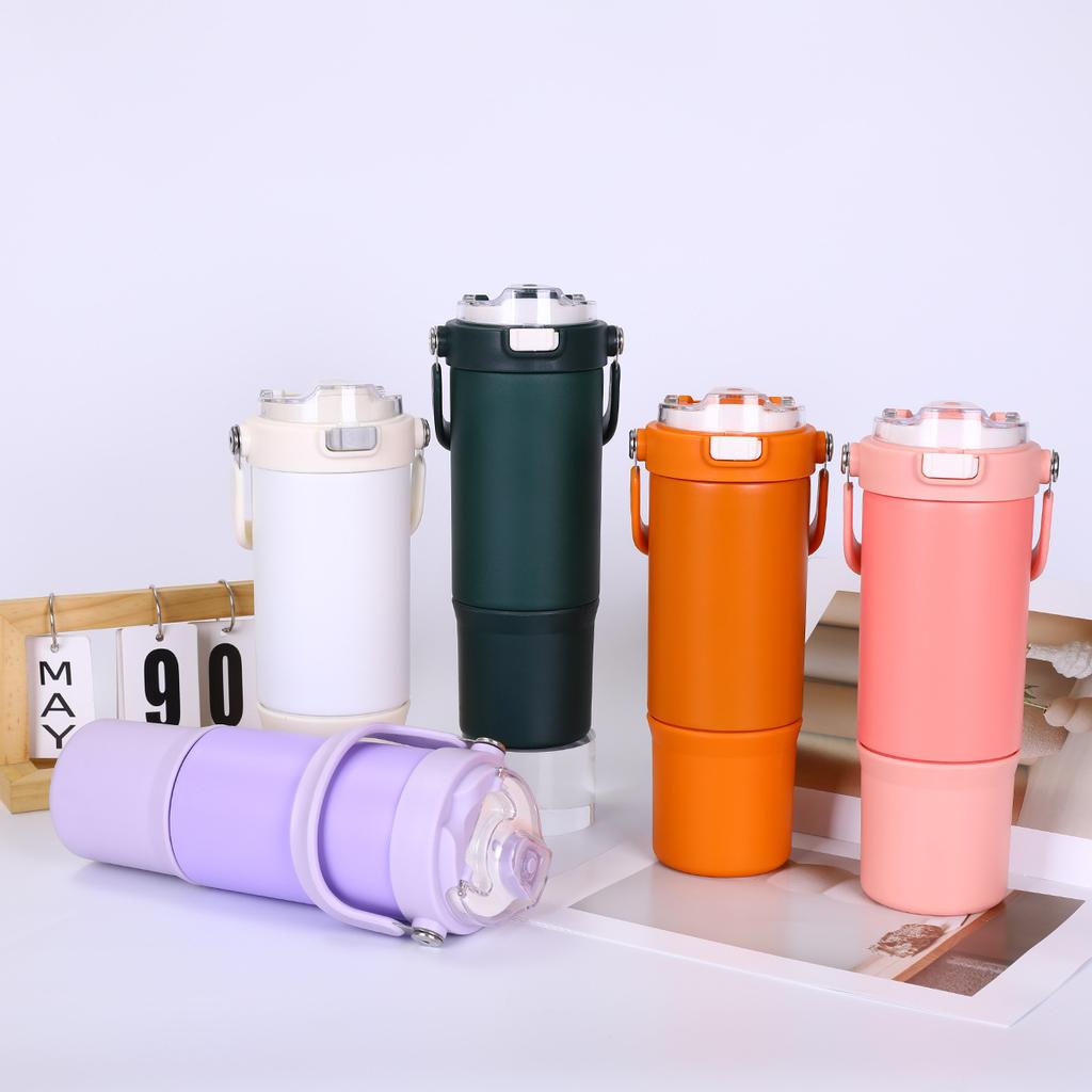 New thermal insulation coffee cup high value large capacity portable outdoor sports kettle creative bouncing straw cup thickened