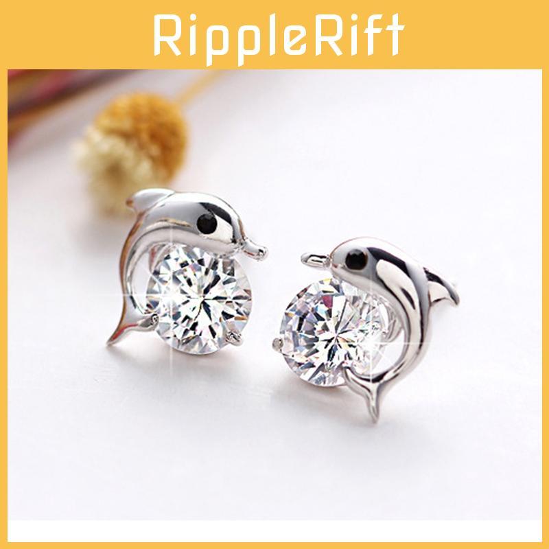 Exquisite Ladies Dolphin's Love Rhinestone Ear Stud Earrings With Timeless Design