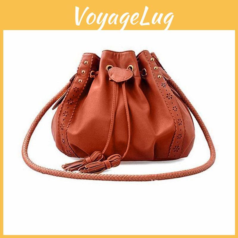 Elegant Women Bucket Shape Tassel Decorated Shoulder Cross Body Bag For Stylish Looks