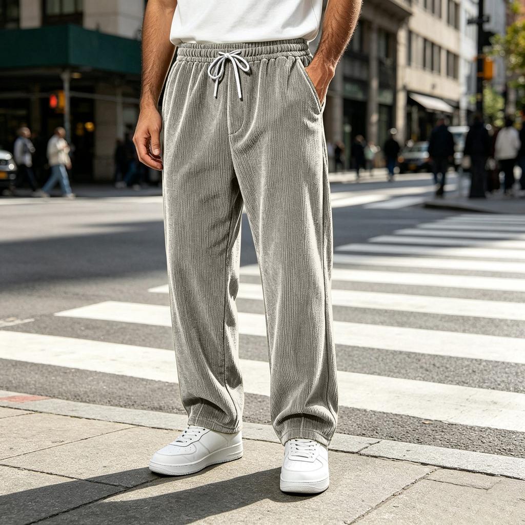 Men's Corduroy Straight Leg Pants Wide Fit Vintage Casual High Street for Fall