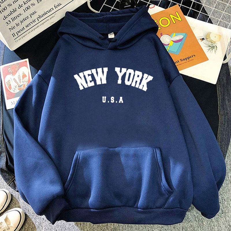 New York Usa Letter Print Streetwear Man Women Loose Fitness Clothes Fashion Hoodie Long Sleeved Casual Unisex Hoodie Winter Top