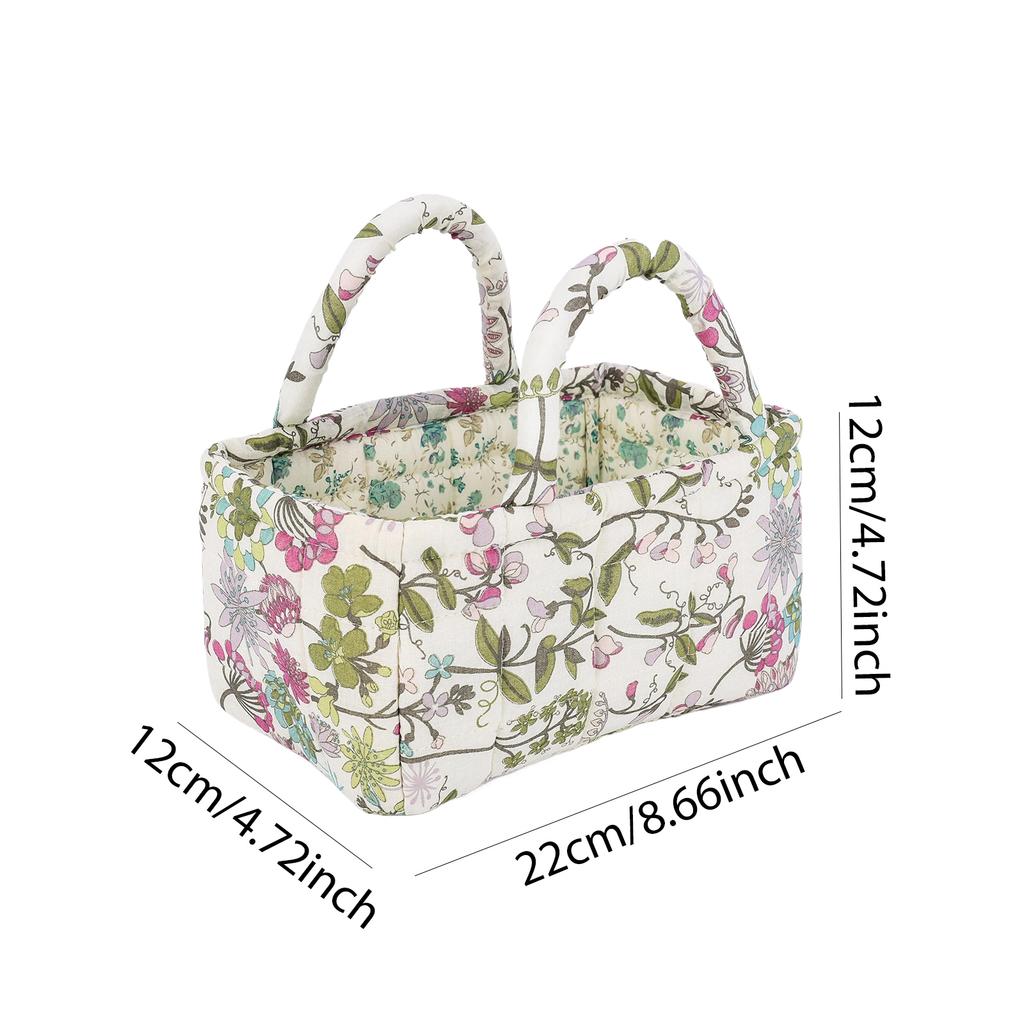 Floral Quilted Baskets with Handles Collapsible Floral Laundry Hamper Foldable Floral Organizer Bin for Household Kitchen