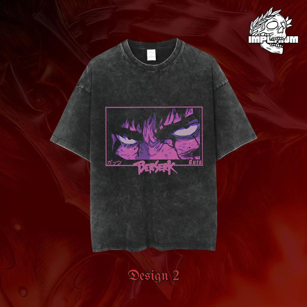 Berserk Brand of Sacrifice & Katana Vintage Washed Double-Sided Anime T-Shirt, Unisex Dark Fantasy Manga Fan Streetwear Tee, 100% Cotton Casual Short