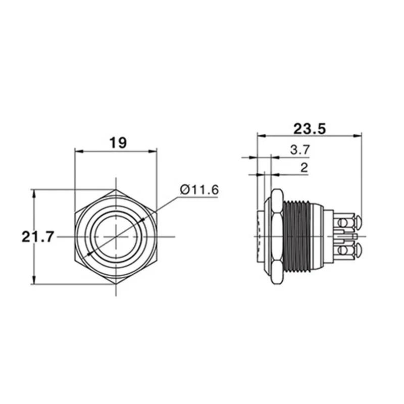2/5/10 Stück Wasserdicht IP67 16mm Runder Metallschalter Selbstrückstellend EIN-AUS Momentaner Drucktastenschalter