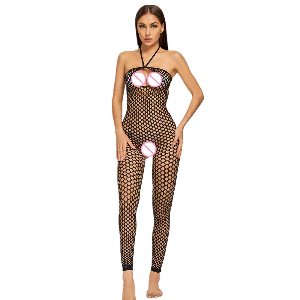 New Sexy Lingerie Female Erotic Sexy Woman Full Body Stockings Perspective Temptation Hollow Breast Open Mesh Teddy Bodysuits