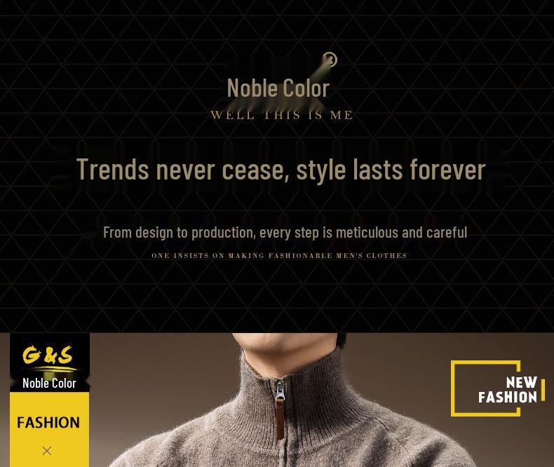 Premium American Style Men's Half-High Collar Knit Sweater - Warm, Anti-Pilling, Plus Size, Long Zipper.