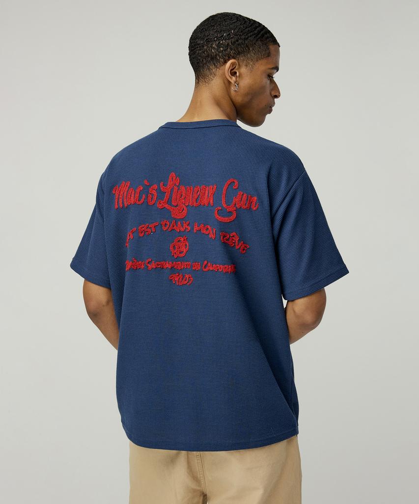 MAGOODGAN Swagber 3585 Waffle Chain Embroidery Semi-Overfit Dirty White Short Sleeve Tee