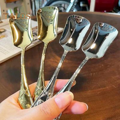 4 pezzi cucchiai per gelato in acciaio inossidabile testa quadrata retrò dessert caffè pala sorbetto torta allo yogurt gelatina utensili da portata set gadget da cucina