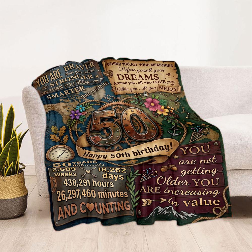 50th Birthday Celebration Flannel Blanket-Soft and Suitable for Sofas,Beds,Offices,Travel,All Seasons,Great Gift for Holidays and Birthdays.