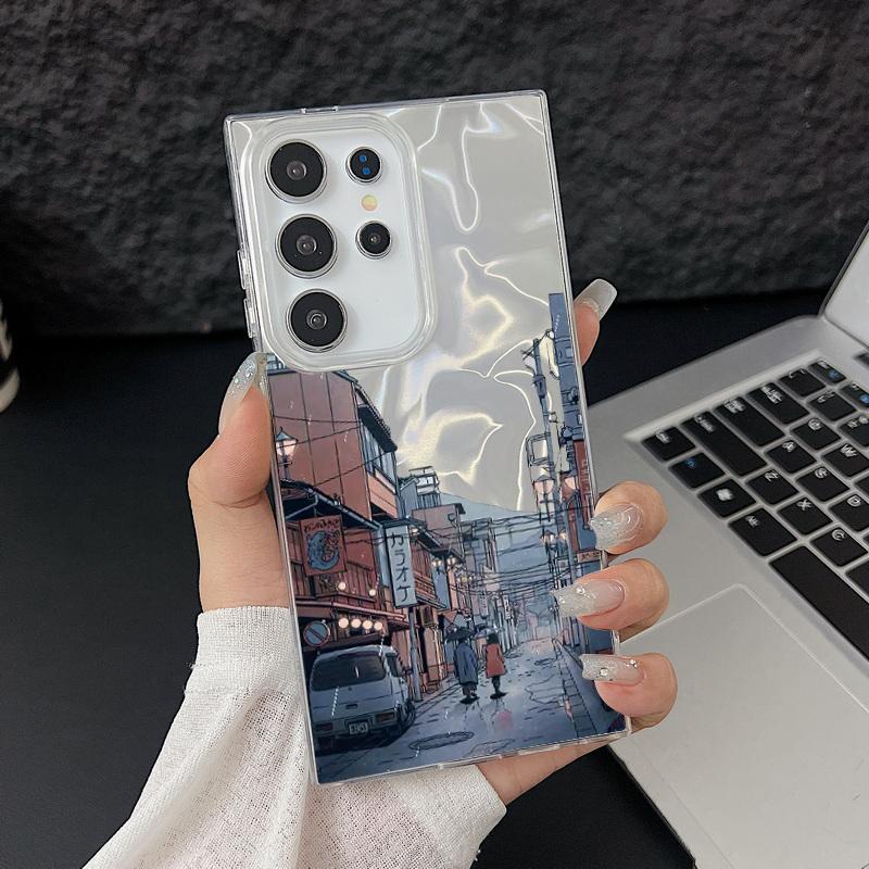 

Горный принт противоударный мягкий чехол TPU для телефона Samsung S25 S24 FE S23 Ultra A16 A36 A56 A55 A35 A15 перо блестящий тонкий жесткий чехол-бампер из ПК Samsung A56 серый