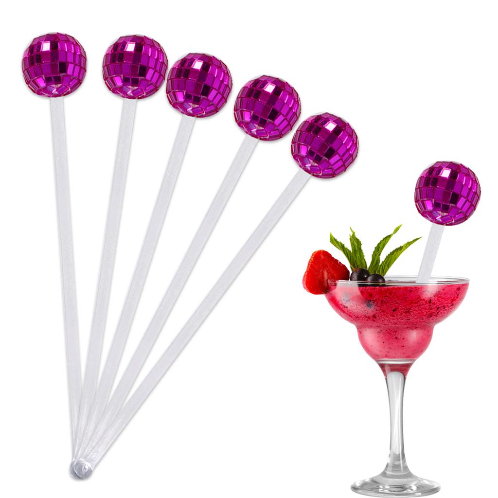 5/20Pcs Disco Balls Cocktail Stirrers Gold Silver Mirror Disco Ball Stick Coffee Beverage Stirrers for 70s 80s Theme Party Decor