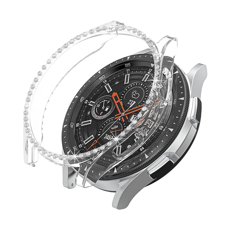 2 PCS Compatible for Samsung Galaxy Watch 4 Classic 42mm Case for Women, Hard PC Edge Bumper Case Bling Crystal Diamond Rhinestones Frame Protective