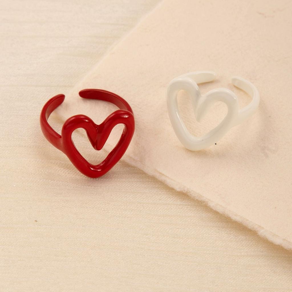 White Red Enamel Heart Sweet Ring Trendy Geometric Dripping Oil for Women Girls Funny Y2K Opening Rings Jewelry Gift Wholesale