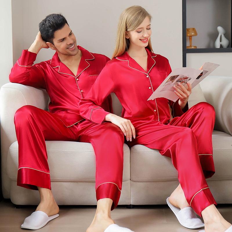 High-End Autumn/Winter Couple's Pajama Set - Men's Plus Size & Women's Long Sleeve with Pants