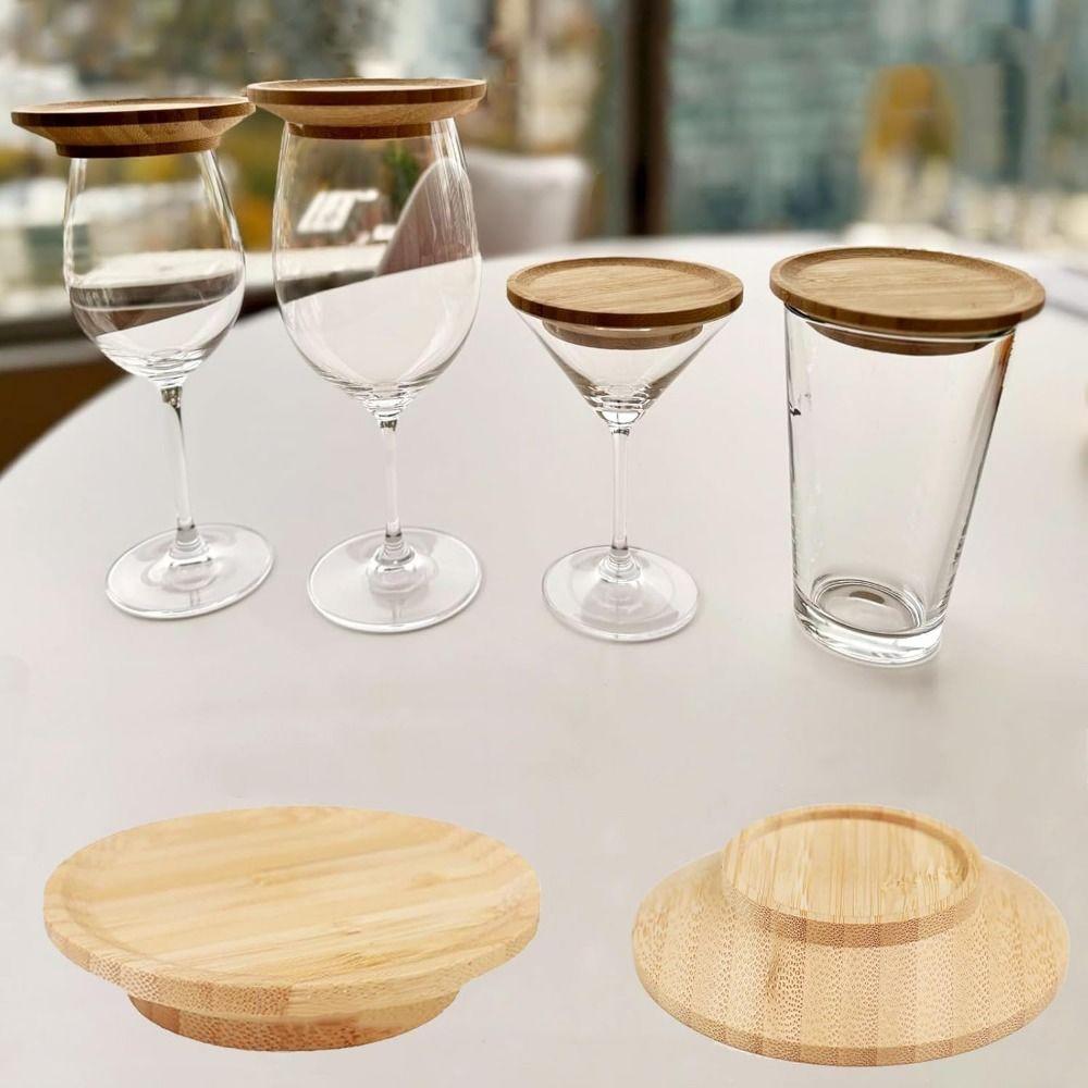 4Pcs Leakproof Wine Glass Covers Creative Wooden Red Wine Lid Gourmet Tray Wine Glass Tray Bars