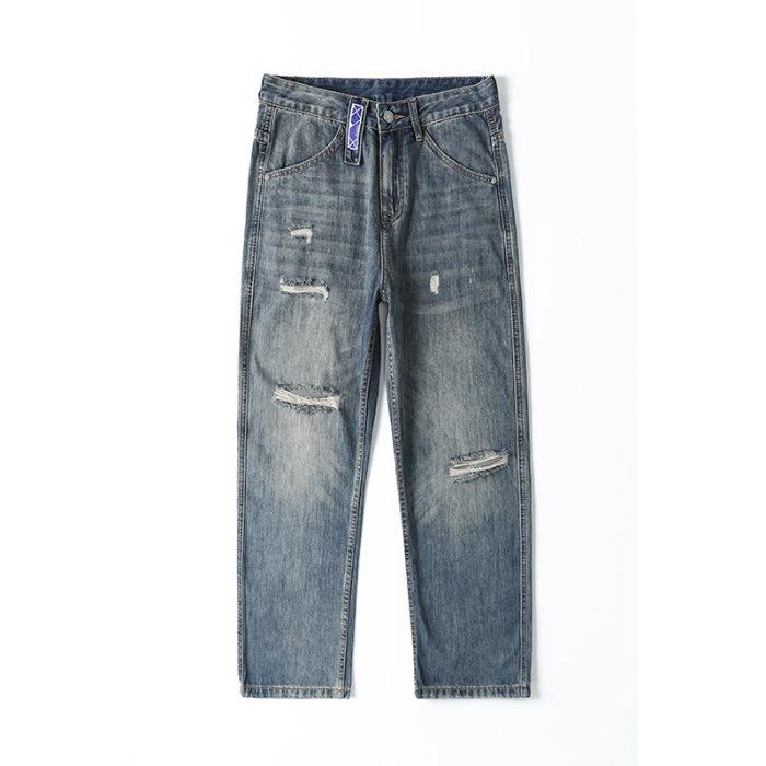 

Новые весенние классические японские свободные прямые ретро рваные медные джинсы брюки 40 синий