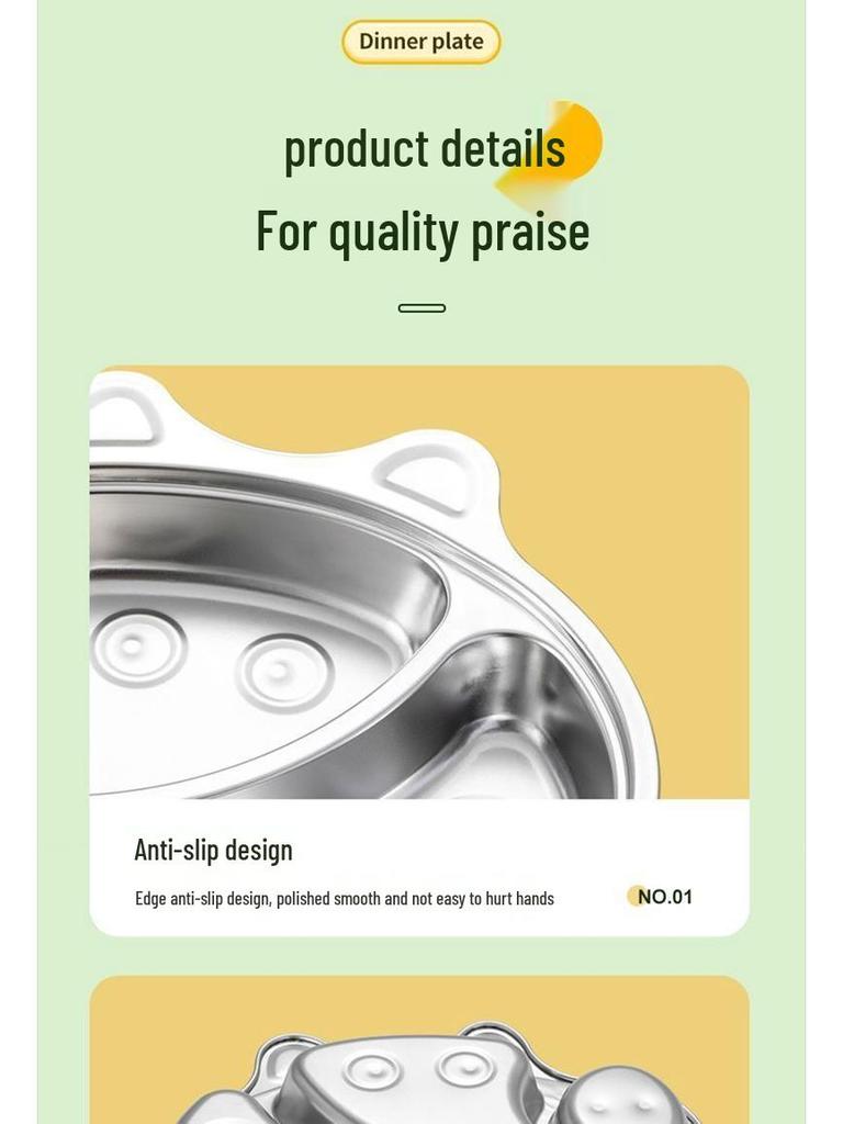 316 Stainless Steel Children's Divided Plate - Food Grade Infant Tableware for Boys & Girls
