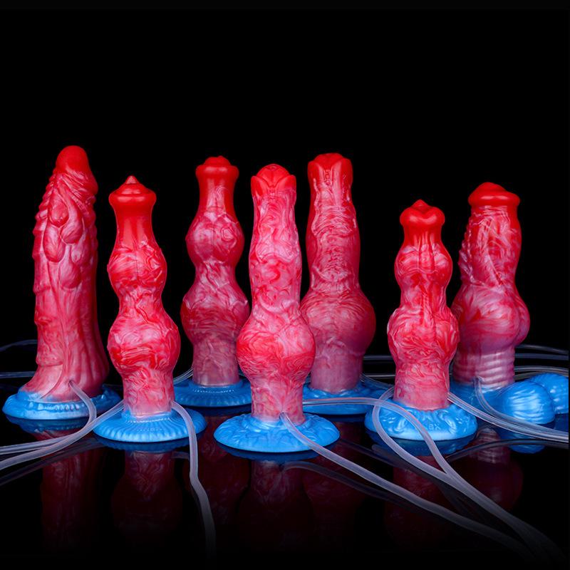 Dragon Flame Inflatable Silicone Dildo with Water Spray and Dog Knot Design for Women