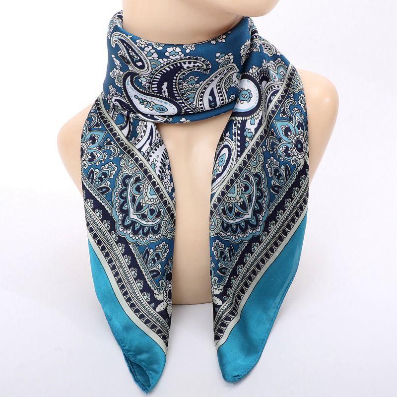 Ethnic Print Square Scarf for Women: Fashionable Versatile Silk-like & Mulberry Silk Material Small Scarf & Neck Accessory