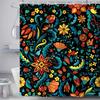 Mexican Floral Shower Curtain, Ethnic Art, Birds And Paisley, Flowers In White,Polyester, Waterproof, Bathroom Decor