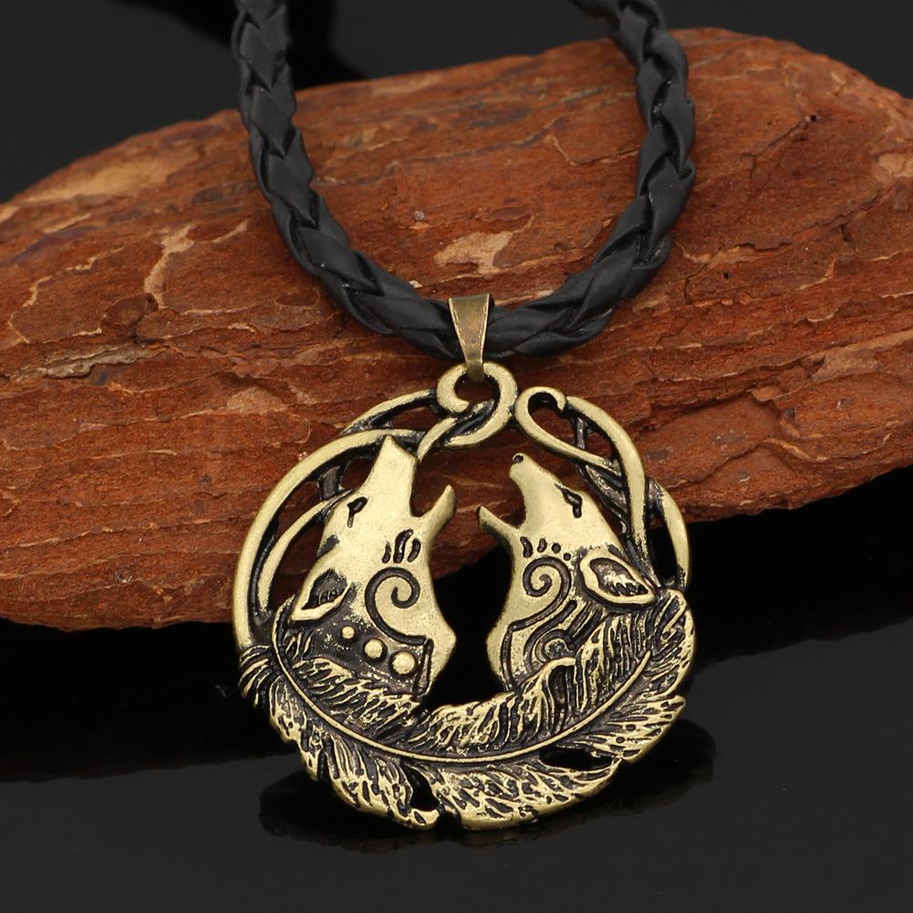 Norse Mythology Odin Celtic Wolf Head Pendant Necklace Unisex Vintage Sweater Chain Jewelry Accessory