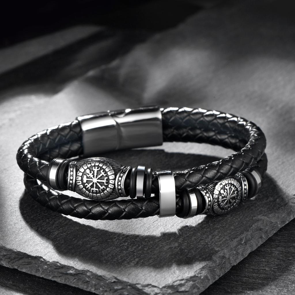 New Stainless Steel Leather Rope Bracelet Viking Series Woven Leather Hip-hop Men's Bracelet Bracelet Bracelet