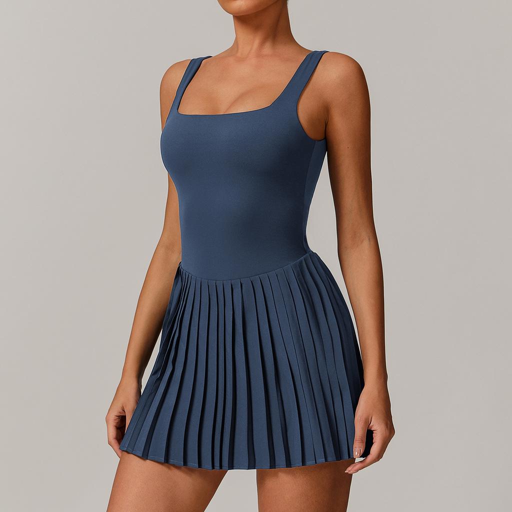 Naga Dwuczęściowa Sukienka Tenisowa z Majtkami, Antyodblaskowa, Kieszeń Fitness, Plisowana Spódnica, Sukienka Sportowa dla Kobiet