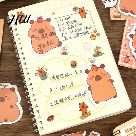 Glue-Free Sticky Pads 4 Pack Capybara Notepads, 30 Sheets Cute Self Cartoon Thick Paper Adhesive Notes Animal Memo Pads, for Office School Students