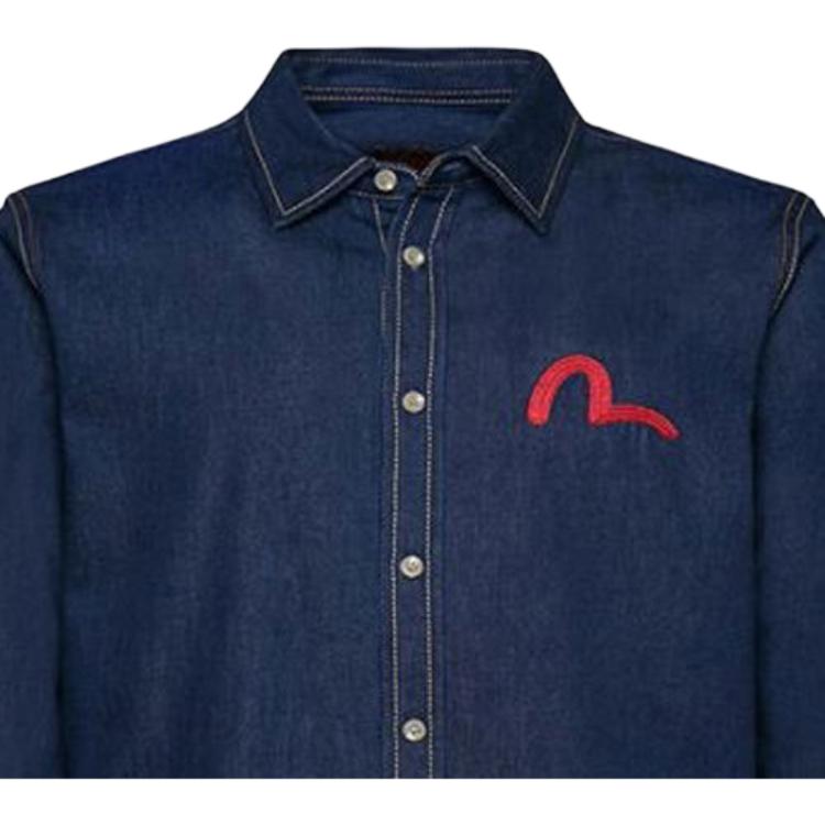 Evisu Ebisu And Logo Embroidered Long Sleeve Shirt Men Shirts Dark-Blue 1EAHTM9SL209XX