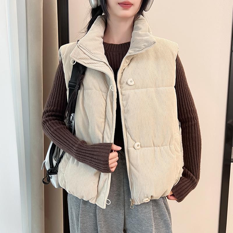 Corduroy Cotton-padded Jacket Vest Women's Short Winter New Korean Stand Collar Loose Cotton-padded Vest Vest Vest Vest.