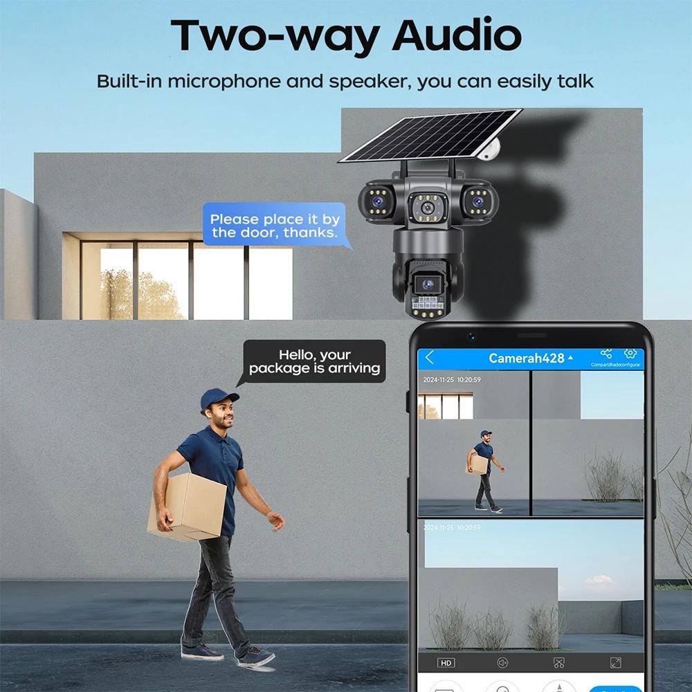 4G True Three-eye Three-lens Monitor with Night Vision and All-day Recording, Low Power Consumption Home AOV Solar Camera