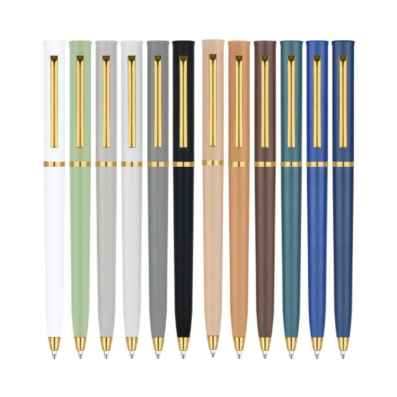 BKS 12pcs Hot Selling Custom Logo Slim Click Ballpoint Pen 1.0mm Writing Width High Visibility Promotional Plastic Pen