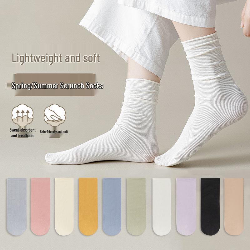 Women's Mid-Calf Ice Socks: Non-Slip, Japanese Style, Pure White for Summer, Spring, and Autumn. Trendy Street Style Over-the-Knee Design.