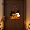 Halloween Wooden Door Sign with Hemp Rope Lanyard, Pumpkin Ghost Printed Hanging Cute Front Plaque Plaque, Wall Art for Porch Party Solid Wood Festive