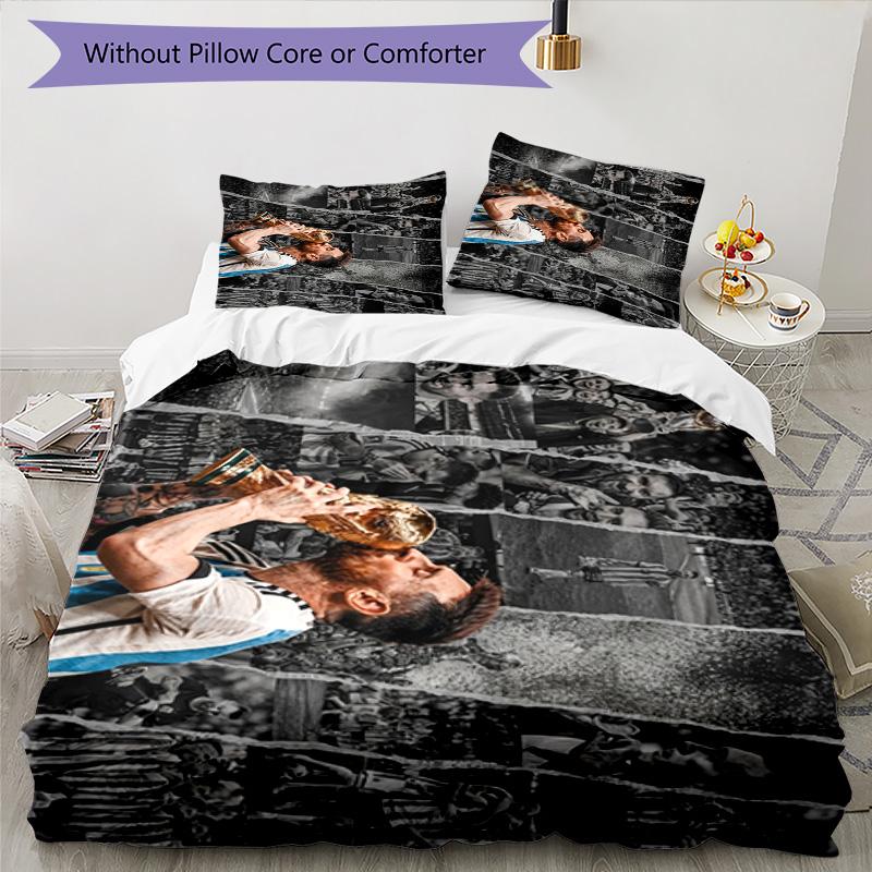 Messi World Cup Glory Bedding Set,Soft Bed Linen for Bedroom Home Decoration,Football Fan Gift,Breathable Duvet Cover with Pillowcases,Soccer Themed,P