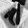 2025 autumn and winter high-heeled women's shoes pointed thick-heeled short boots thin velvet elastic thin socks boots Martin boots