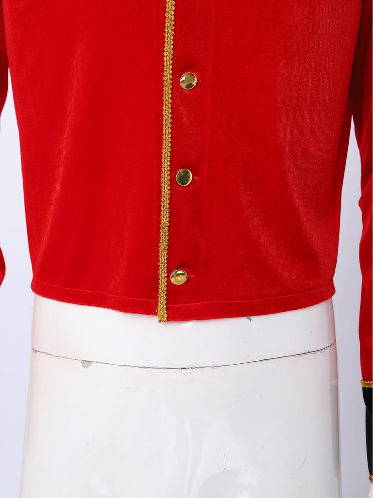 Stand Collar Long Sleeve Velvet Jacket with Gold Trim and Shoulder Boards for Men Circus Ringmaster Halloween Carnival Costume