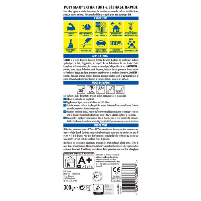 UHU Polymax Extra Fort Invisible- Mastic/colle MSP Pour Coller, Assembler Et Jointer, Séchage Rapide, Sans Solvants, Transparent, C