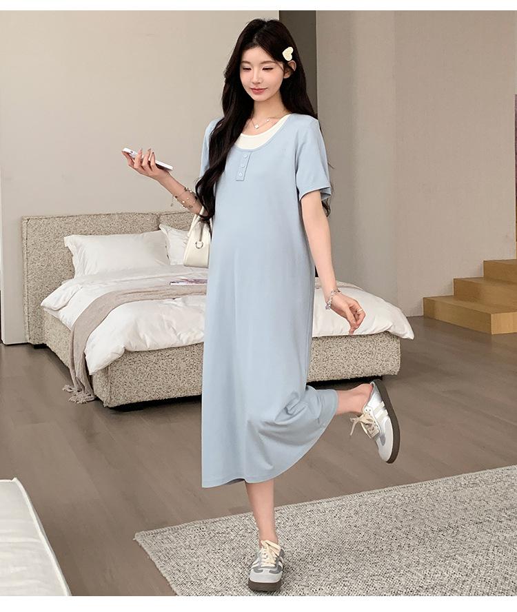 2026 Summer Maternity Petite High-Waisted Ice Silk Two-Piece Dress