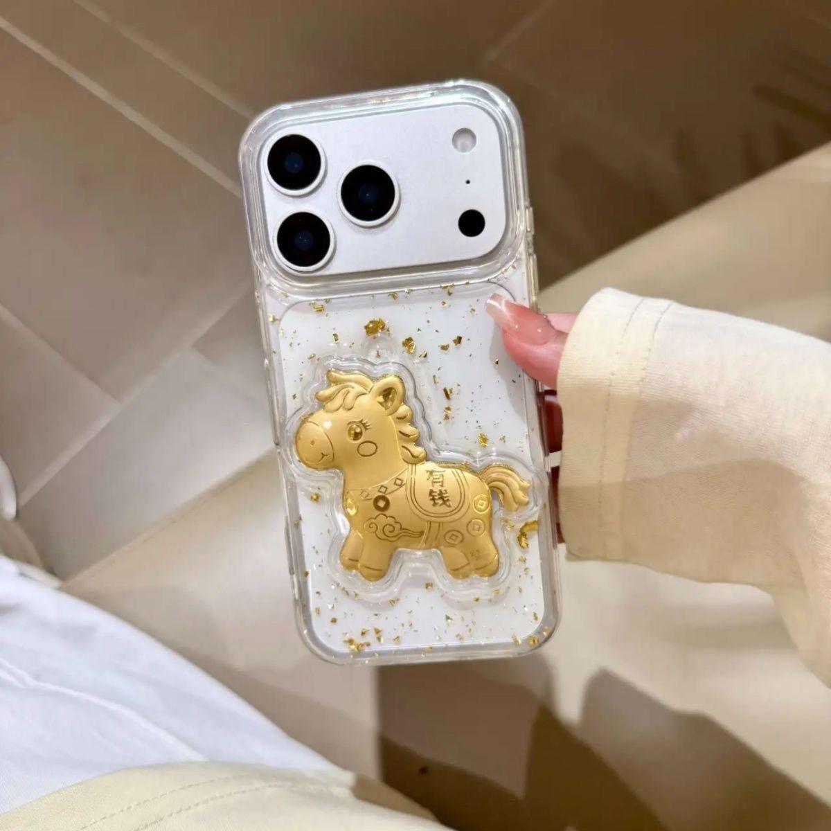 Transparent Epoxy Horse Pattern Shockproof Protective Phone Case For Apple Iphone iPhone16