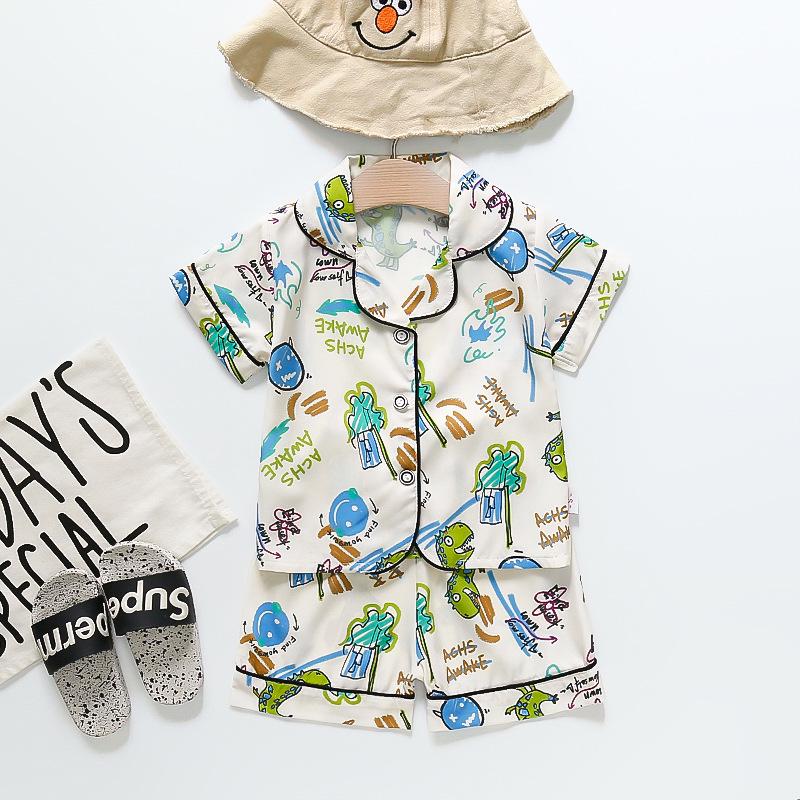 BB58 Mufurui Summer Kids' Silk Bear Cartoon Pajama Short Sleeve Two-Piece Set