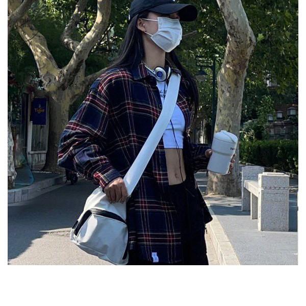 Women's Retro Plaid Loose Fit Long Sleeve Shirt Jacket - Plus Size